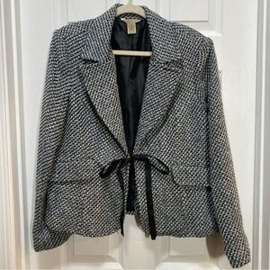 Massini Blazer Womens Sz 16 Knit Woven Tie Closure Jacket NWT Black Gray